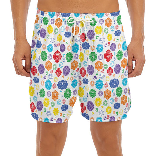 Seven Chakra Symbols Pattern Print Men's Split Running Shorts