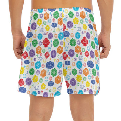 Seven Chakra Symbols Pattern Print Men's Split Running Shorts