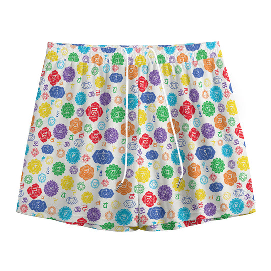 Seven Chakra Symbols Pattern Print Mesh Shorts