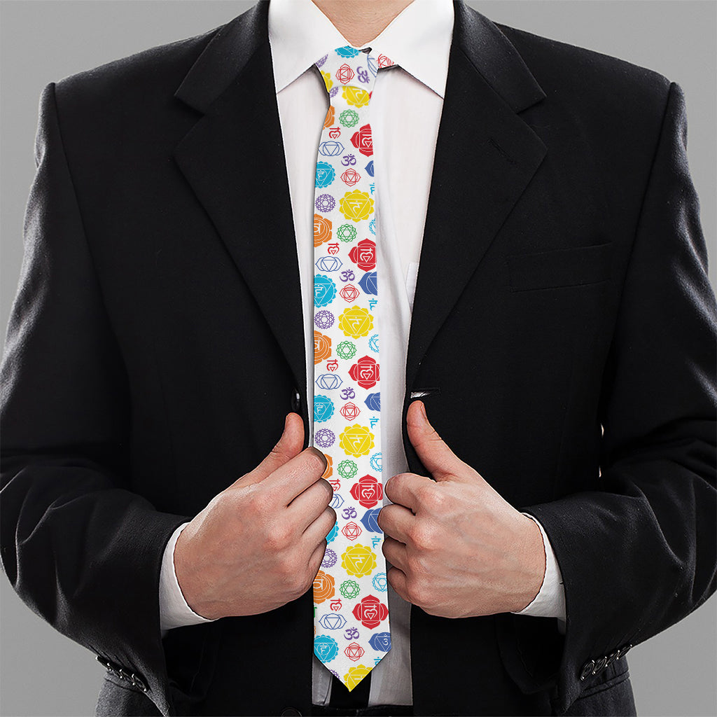 Seven Chakra Symbols Pattern Print Necktie