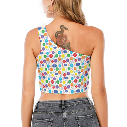 Seven Chakra Symbols Pattern Print One Shoulder Crop Top