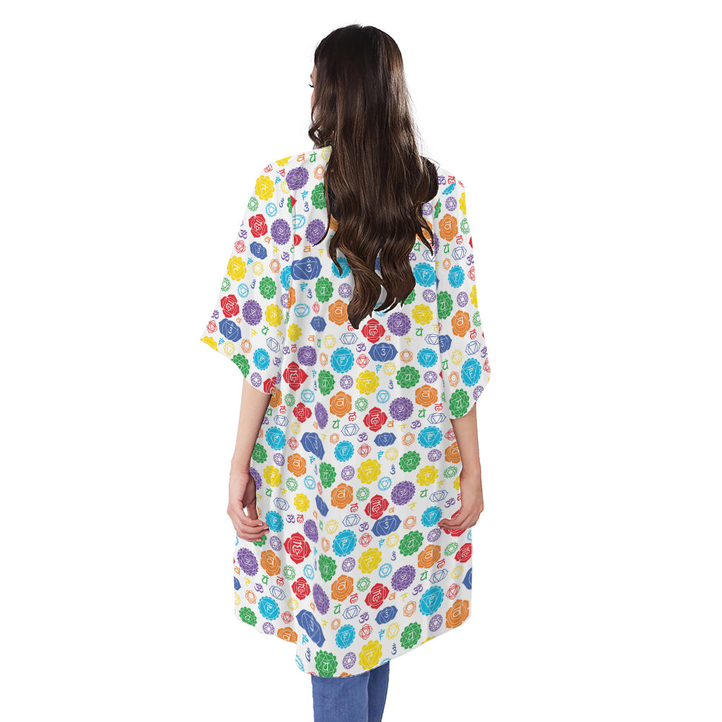 Seven Chakra Symbols Pattern Print Open Front Beach Cover Up