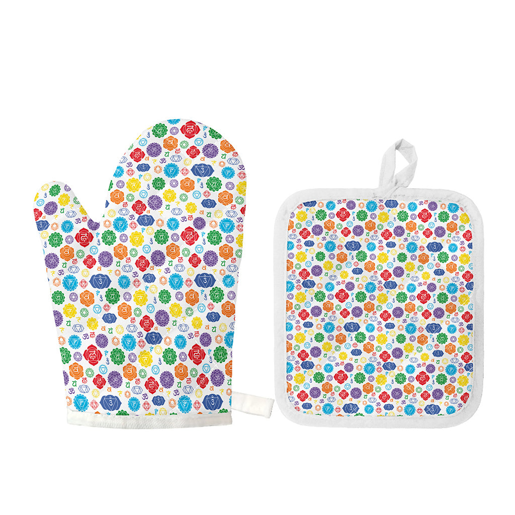Seven Chakra Symbols Pattern Print Oven Mitt And Pot Holder Set