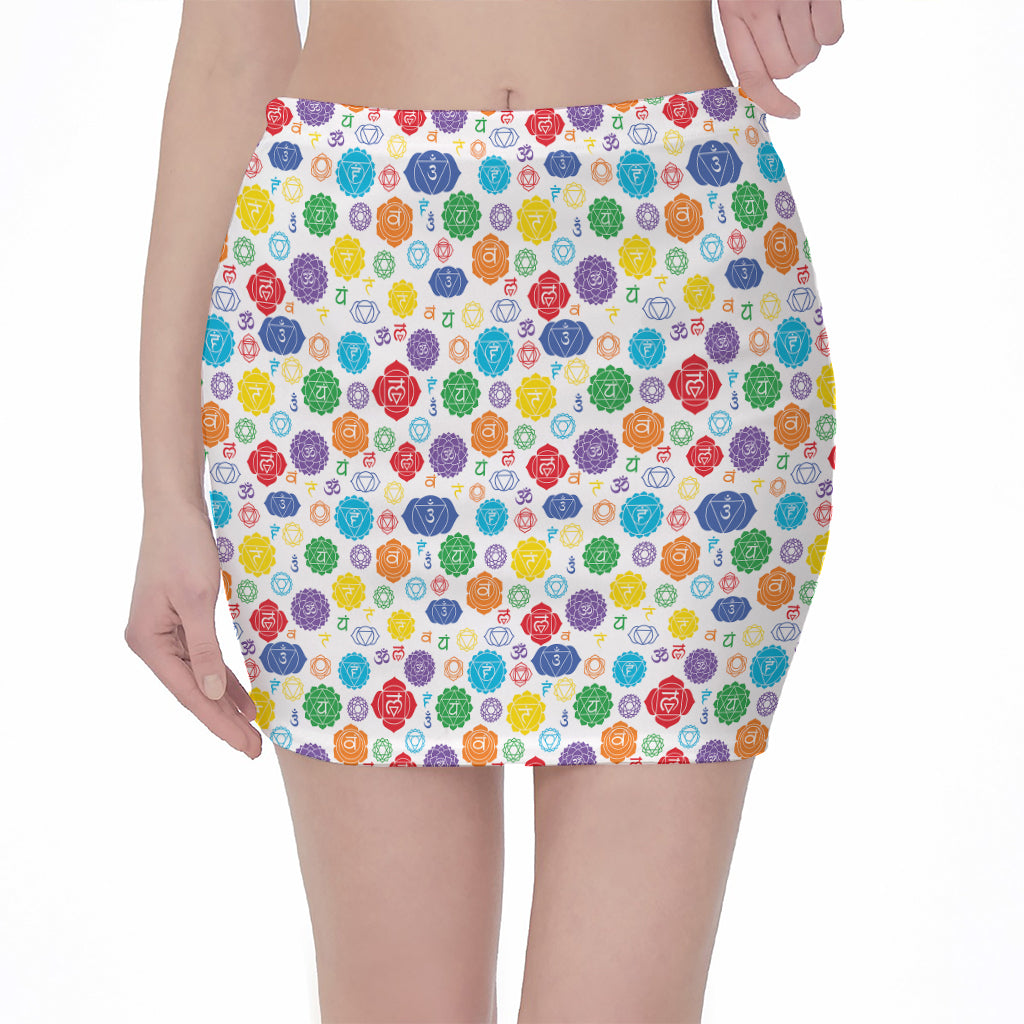 Seven Chakra Symbols Pattern Print Pencil Mini Skirt