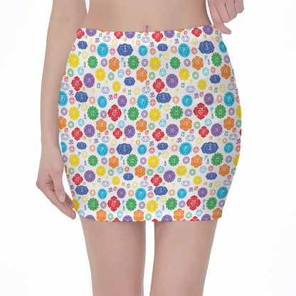Seven Chakra Symbols Pattern Print Pencil Mini Skirt