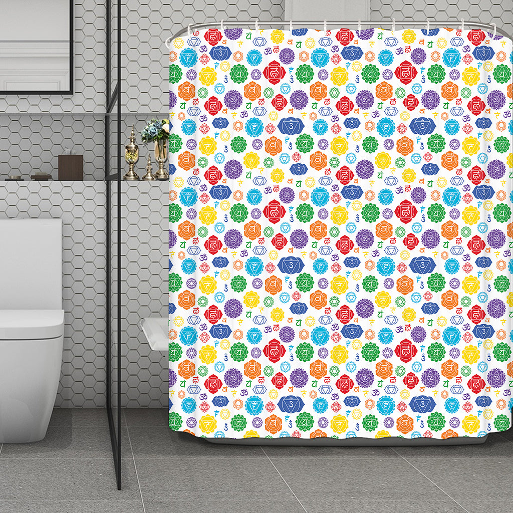 Seven Chakra Symbols Pattern Print Polyester Shower Curtain