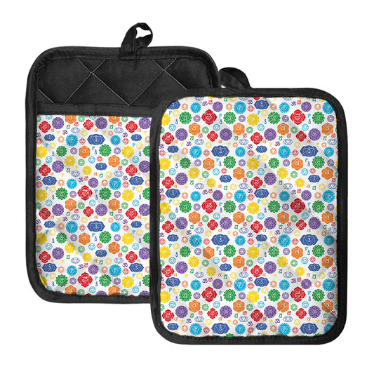 Seven Chakra Symbols Pattern Print Pot Holders With Pocket