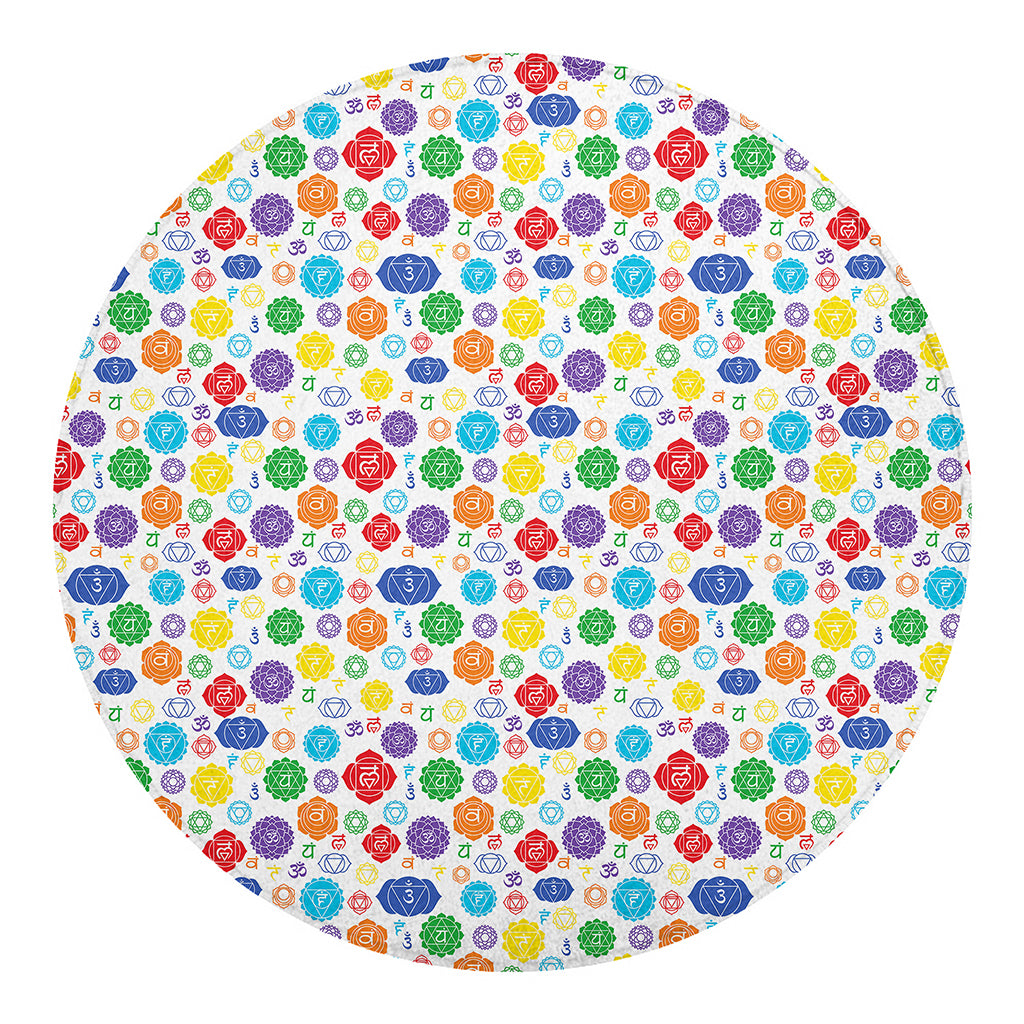 Seven Chakra Symbols Pattern Print Round Blanket