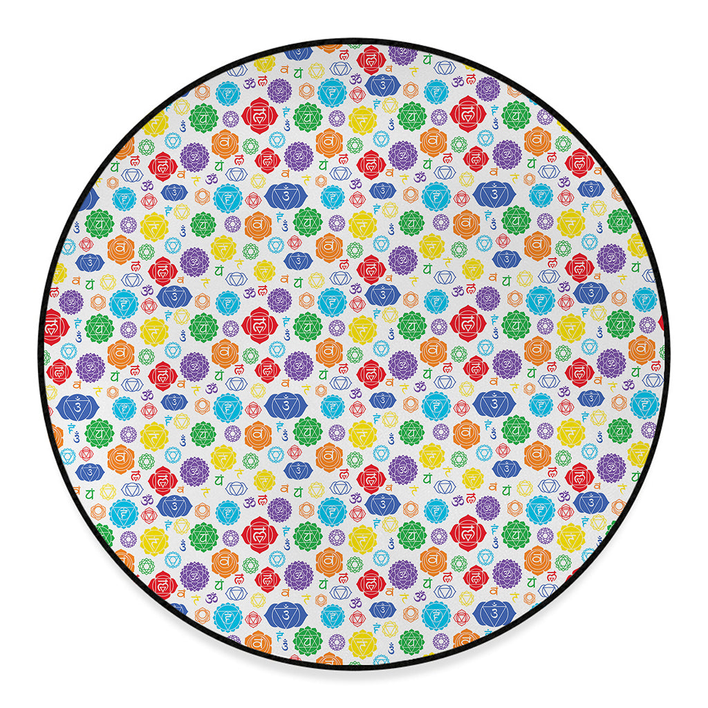 Seven Chakra Symbols Pattern Print Round Floor Mat