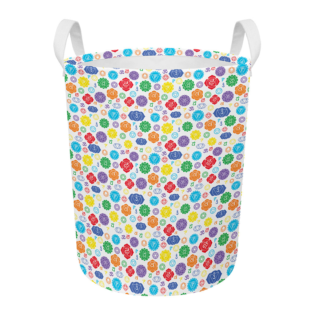 Seven Chakra Symbols Pattern Print Round Laundry Basket