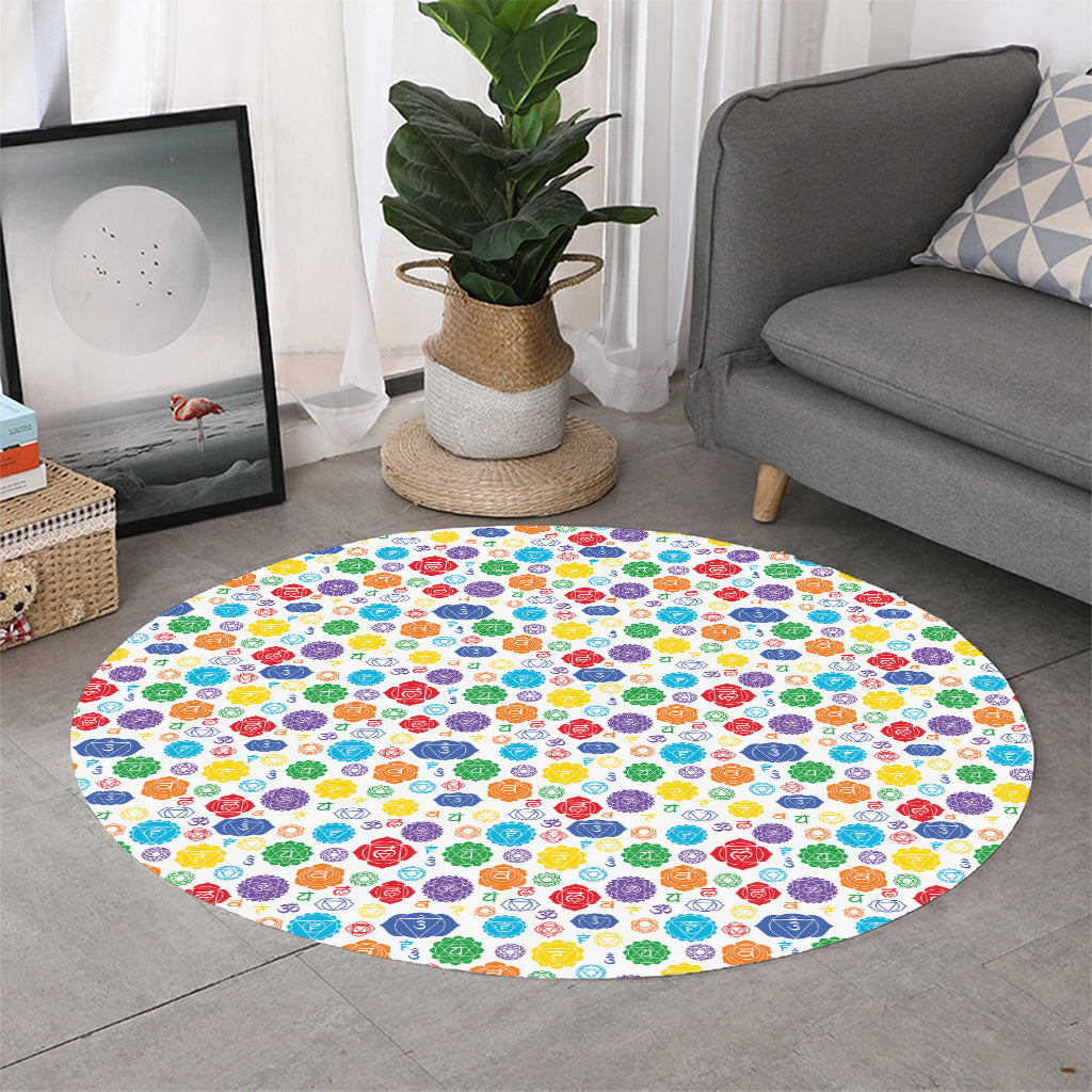 Seven Chakra Symbols Pattern Print Round Rug