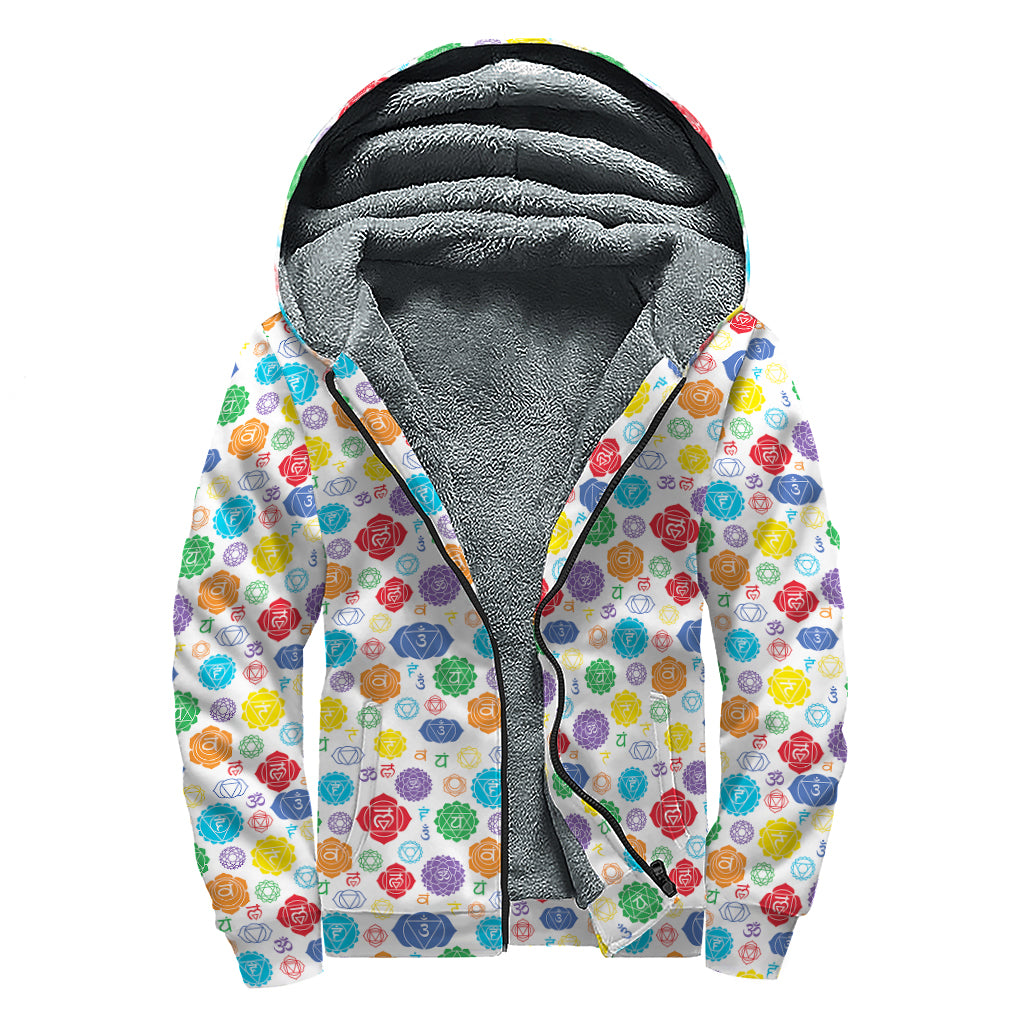 Seven Chakra Symbols Pattern Print Sherpa Lined Zip Up Hoodie