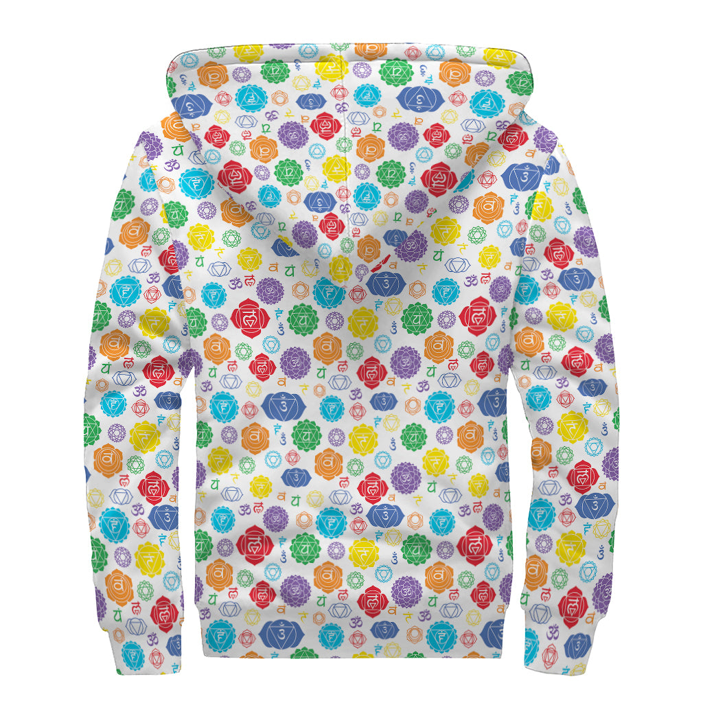 Seven Chakra Symbols Pattern Print Sherpa Lined Zip Up Hoodie