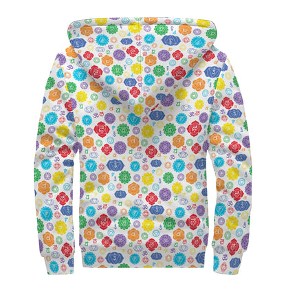 Seven Chakra Symbols Pattern Print Sherpa Lined Zip Up Hoodie