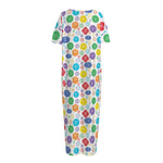 Seven Chakra Symbols Pattern Print Short Sleeve Long Nightdress