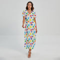 Seven Chakra Symbols Pattern Print Short Sleeve Maxi Dress