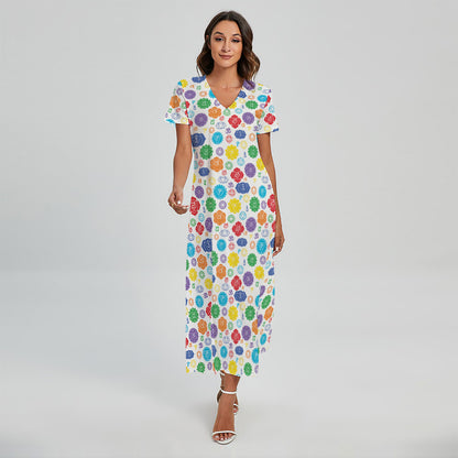 Seven Chakra Symbols Pattern Print Short Sleeve Maxi Dress