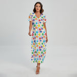 Seven Chakra Symbols Pattern Print Short Sleeve Maxi Dress