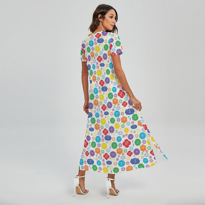 Seven Chakra Symbols Pattern Print Short Sleeve Maxi Dress