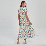Seven Chakra Symbols Pattern Print Short Sleeve Maxi Dress