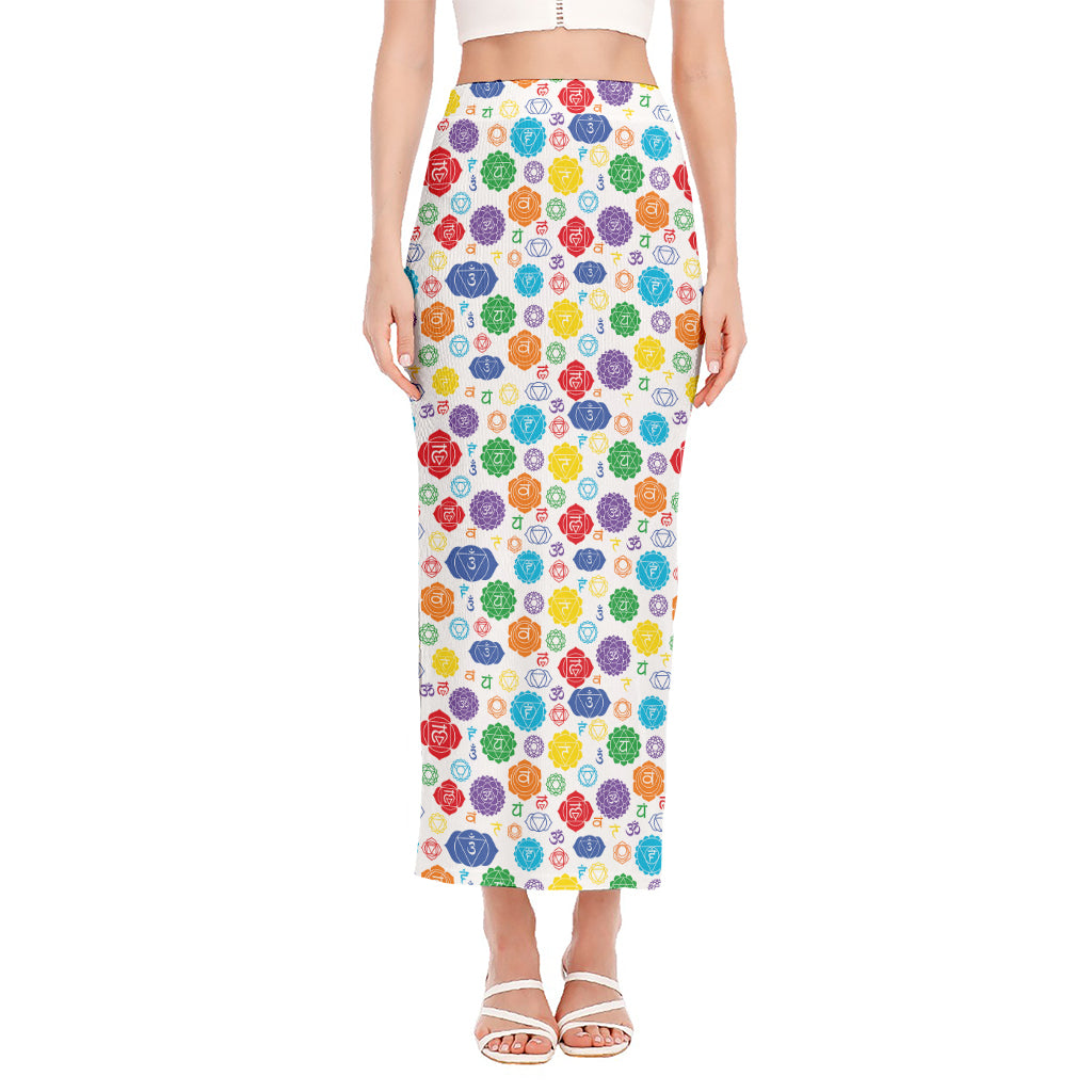Seven Chakra Symbols Pattern Print Side Slit Maxi Skirt