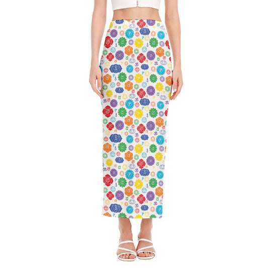 Seven Chakra Symbols Pattern Print Side Slit Maxi Skirt