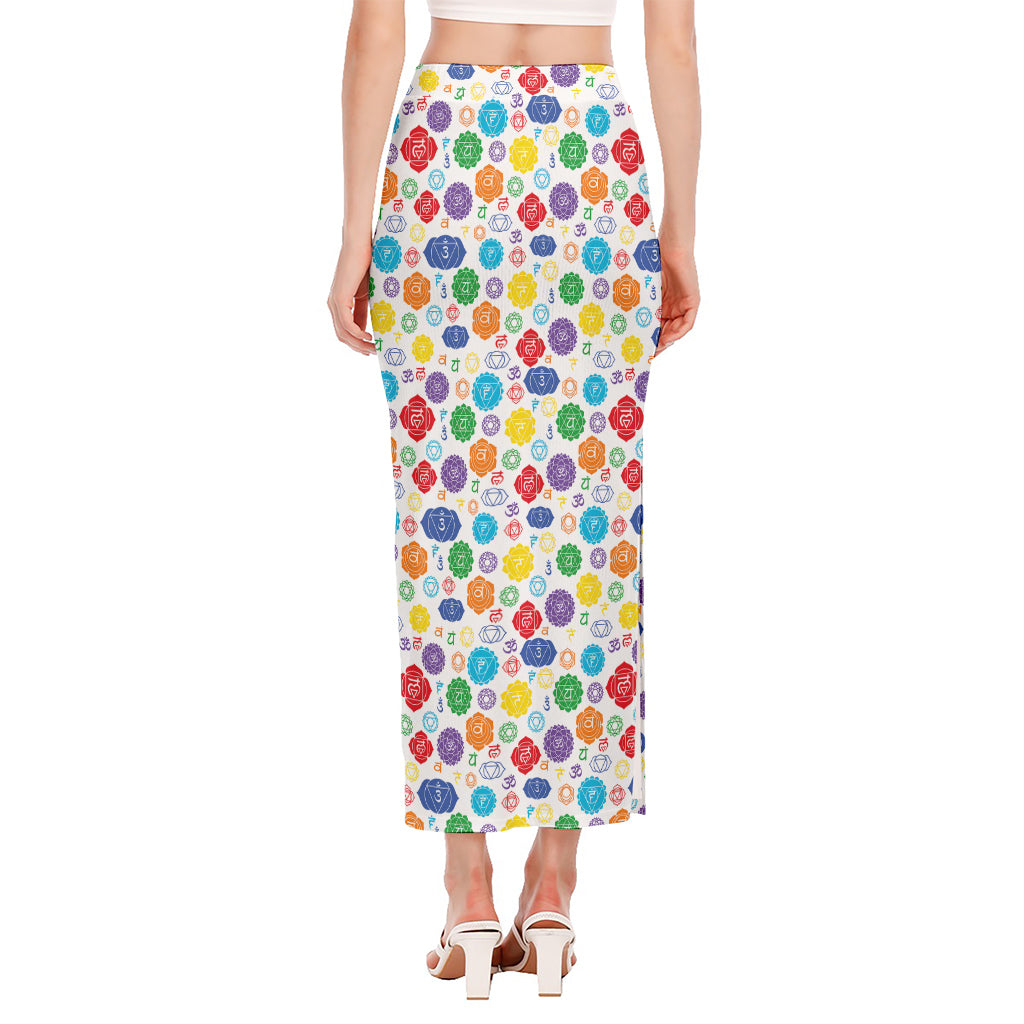 Seven Chakra Symbols Pattern Print Side Slit Maxi Skirt