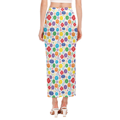 Seven Chakra Symbols Pattern Print Side Slit Maxi Skirt