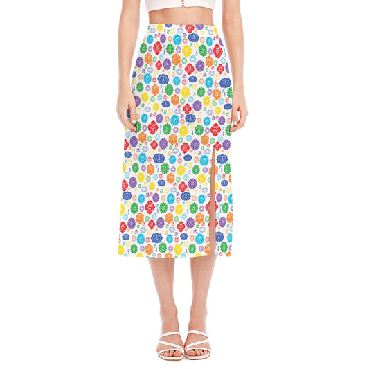 Seven Chakra Symbols Pattern Print Side Slit Midi Skirt