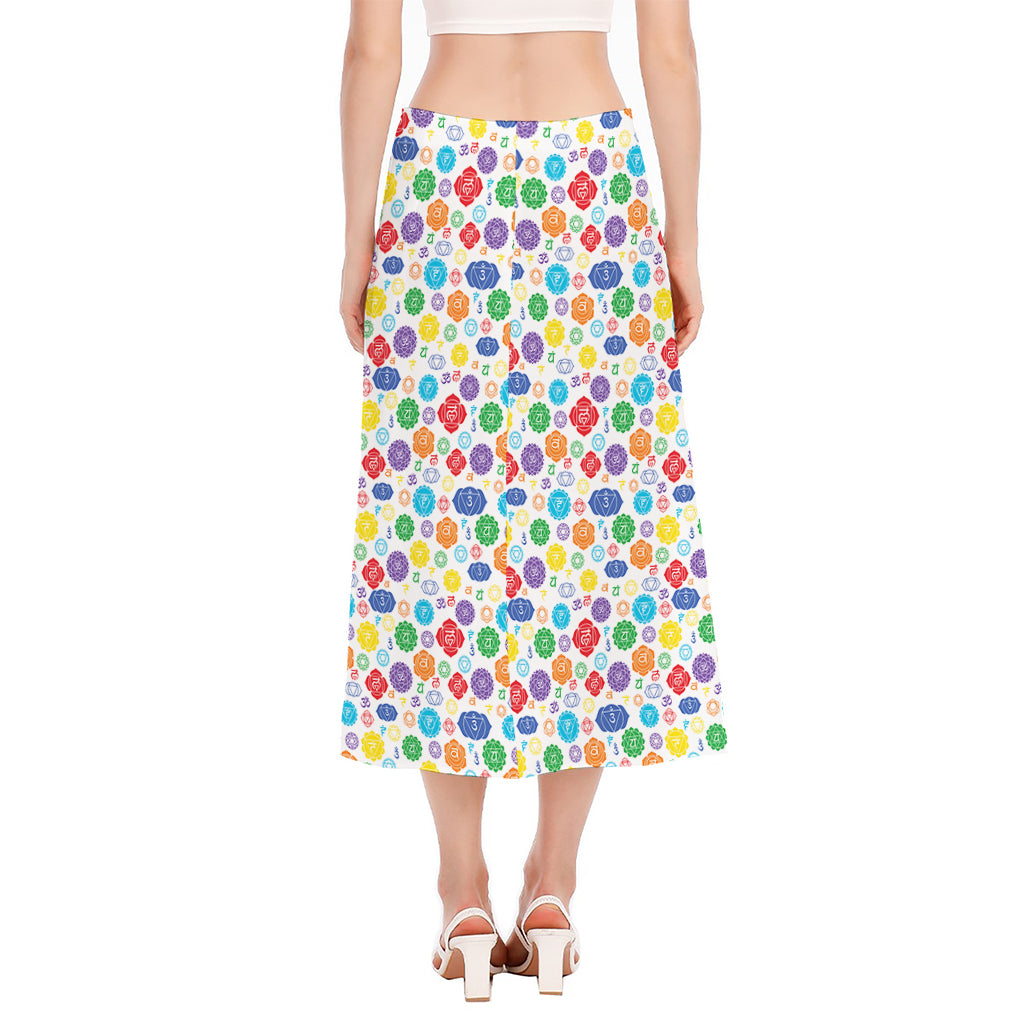 Seven Chakra Symbols Pattern Print Side Slit Midi Skirt