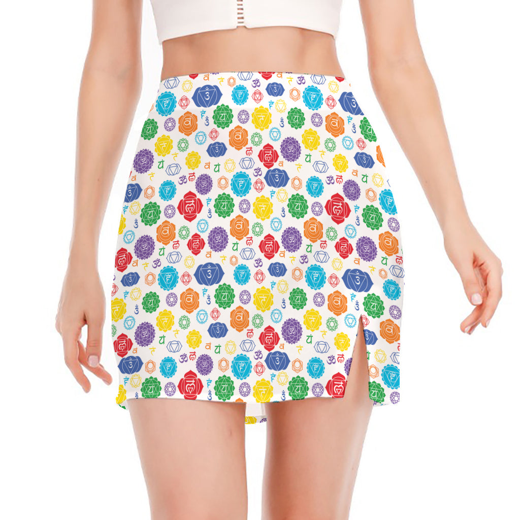 Seven Chakra Symbols Pattern Print Side Slit Mini Skirt