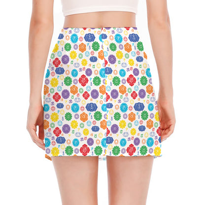 Seven Chakra Symbols Pattern Print Side Slit Mini Skirt