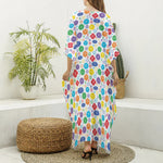Seven Chakra Symbols Pattern Print Silk V-Neck Kaftan Dress