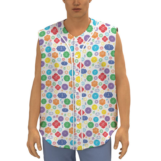 Seven Chakra Symbols Pattern Print Sleeveless Baseball Jersey