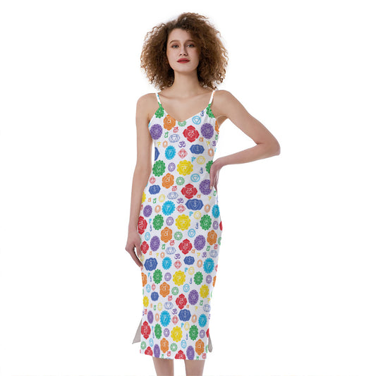 Seven Chakra Symbols Pattern Print Slim Fit Midi Cami Dress