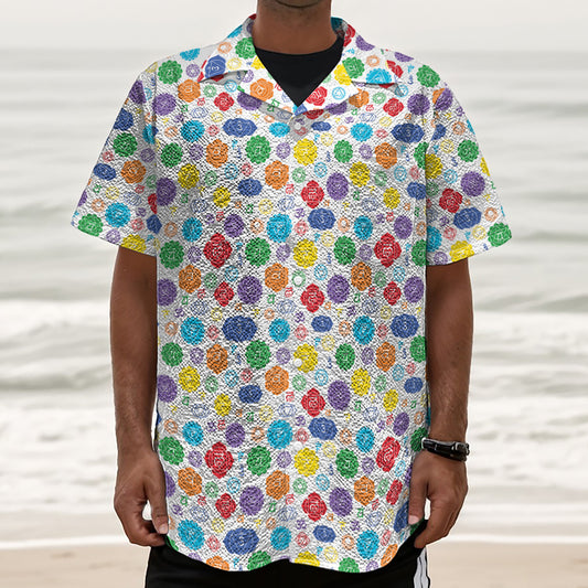 Seven Chakra Symbols Pattern Print Textured Short Sleeve Shirt
