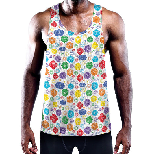 Seven Chakra Symbols Pattern Print Training Tank Top