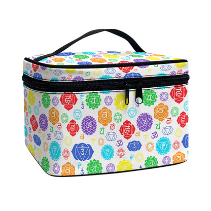 Seven Chakra Symbols Pattern Print Travel Makeup Bag