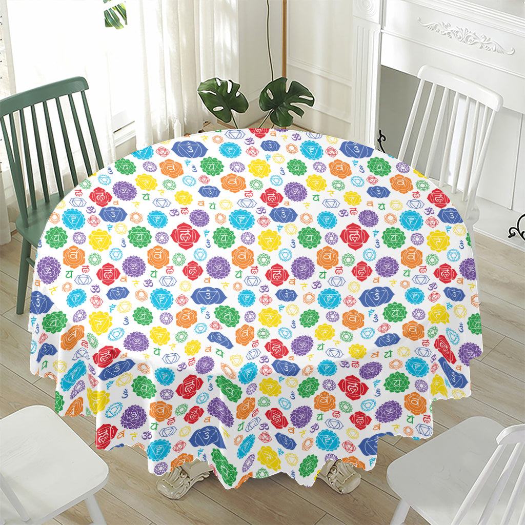 Seven Chakra Symbols Pattern Print Waterproof Round Tablecloth