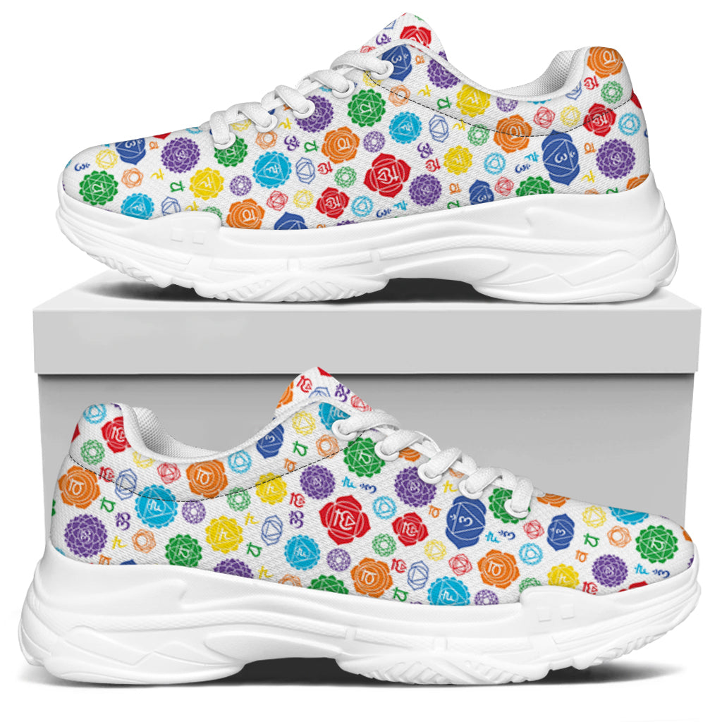 Seven Chakra Symbols Pattern Print White Chunky Shoes