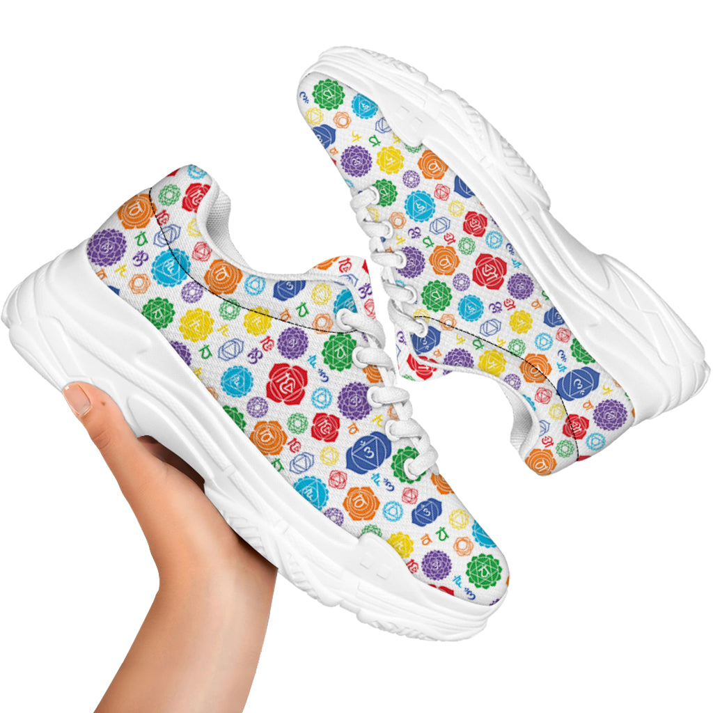 Seven Chakra Symbols Pattern Print White Chunky Shoes