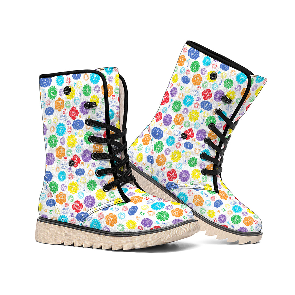 Seven Chakra Symbols Pattern Print Winter Boots