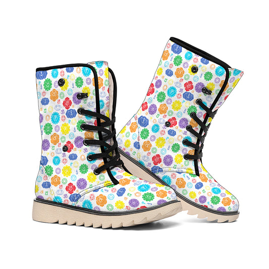 Seven Chakra Symbols Pattern Print Winter Boots