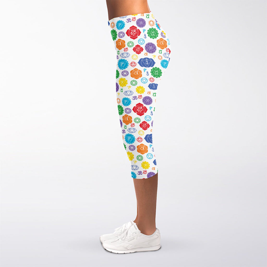 Seven Chakra Symbols Pattern Print Women's Capri Leggings