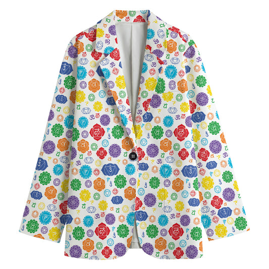 Seven Chakra Symbols Pattern Print Women's Cotton Blazer