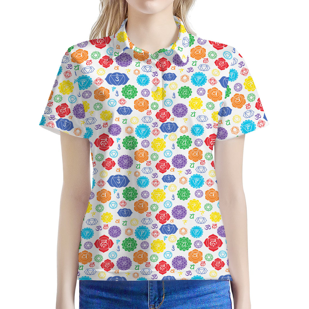 Seven Chakra Symbols Pattern Print Women's Polo Shirt
