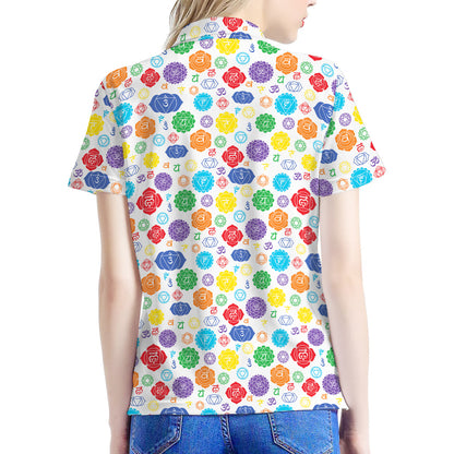 Seven Chakra Symbols Pattern Print Women's Polo Shirt