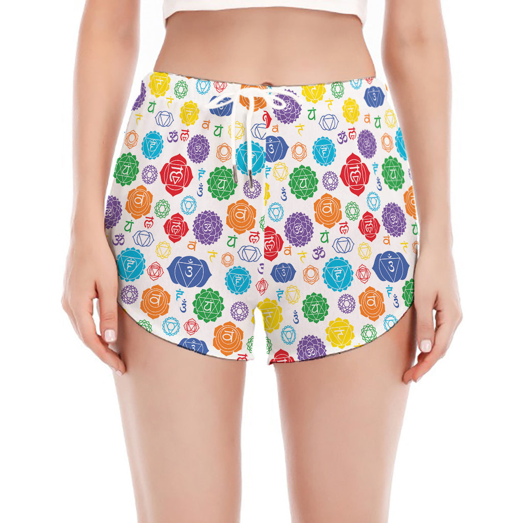 Seven Chakra Symbols Pattern Print Women's Split Running Shorts
