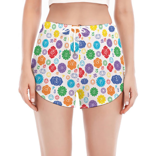 Seven Chakra Symbols Pattern Print Women's Split Running Shorts
