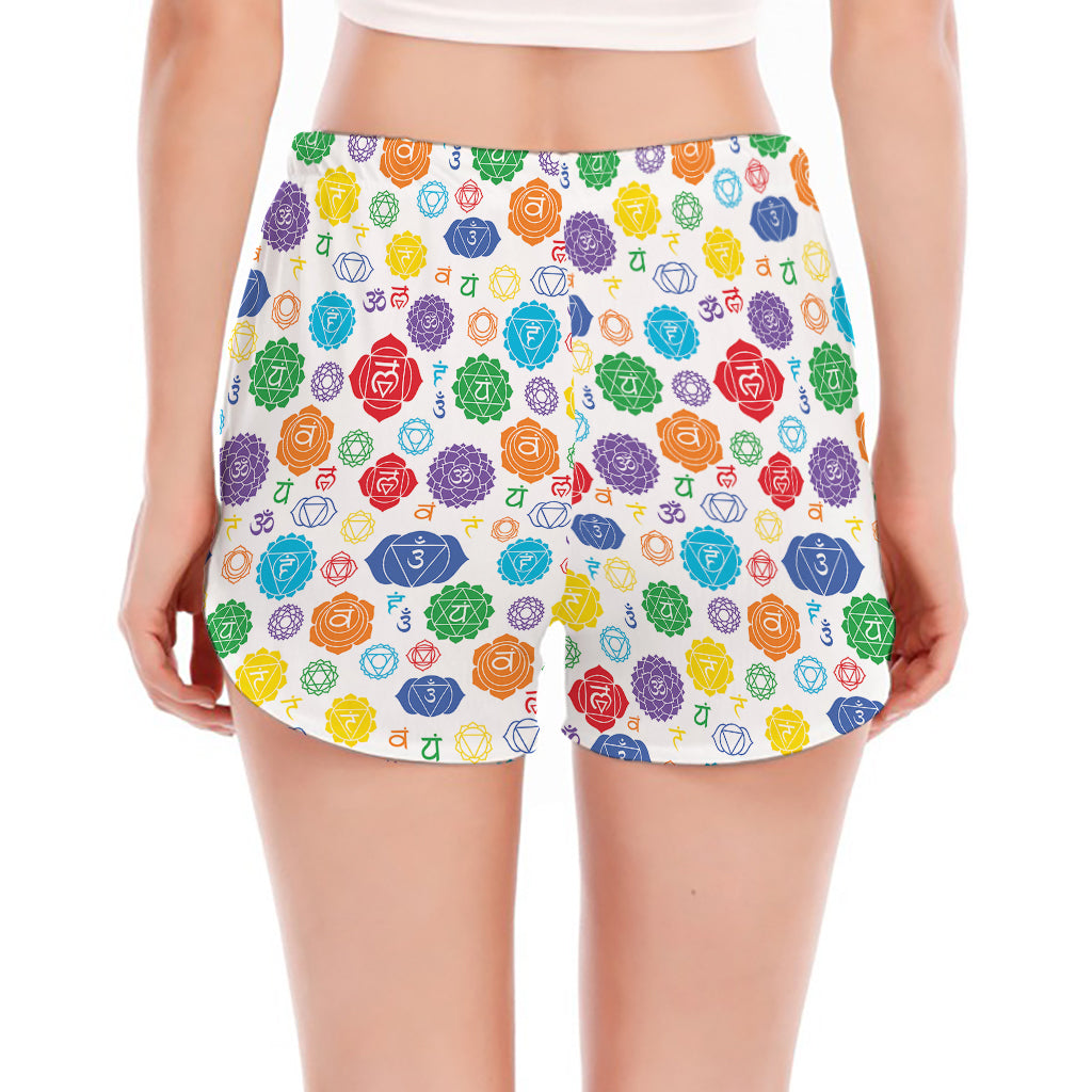 Seven Chakra Symbols Pattern Print Women's Split Running Shorts